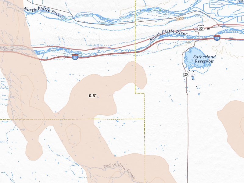 Radar-estimated hail-size map of the storm over Paxton, NE on May 30, 2026
