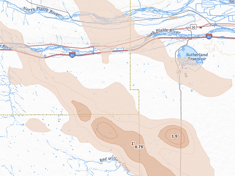 Radar-estimated hail-size map of the storm over Paxton, NE
