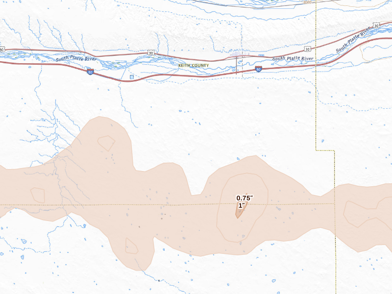 Radar-estimated hail-size map of the storm over Paxton, NE on Sep 11, 2026