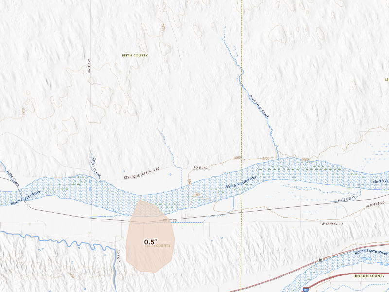 Radar-estimated hail-size map of the storm over Paxton, NE