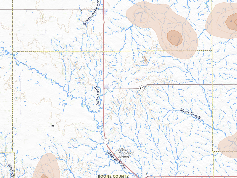 Radar-estimated hail-size map of the storm over Petersburg, NE on May 16, 2026