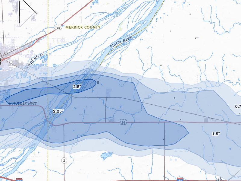 NEXRAD radar-signature map of the hail storm over Phillips, NE on May 16, 2026