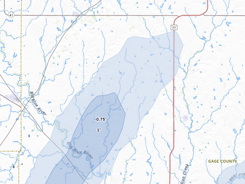 NEXRAD radar-signature map of the hail storm over Pickrell, NE on Mar 5, 2026