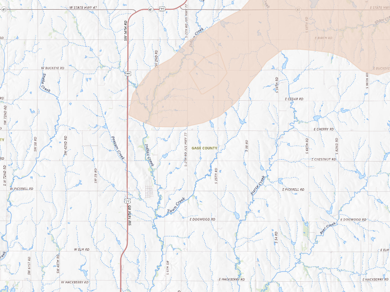 Radar-estimated hail-size map of the storm over Pickrell, NE