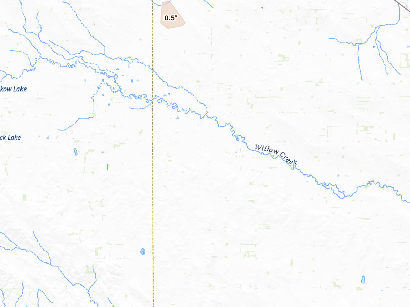 Radar-estimated hail-size map of the storm over Plainview, NE on Jun 23, 2026
