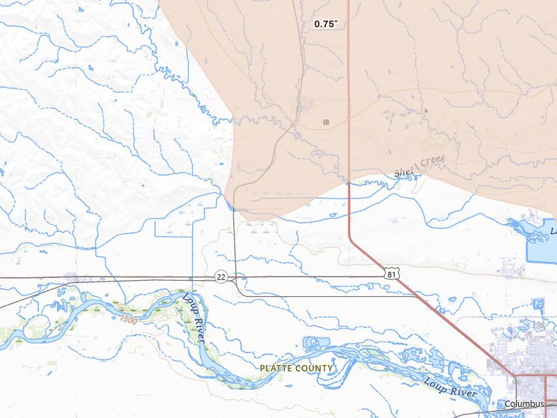 Radar-estimated hail-size map of the storm over Platte Center, NE