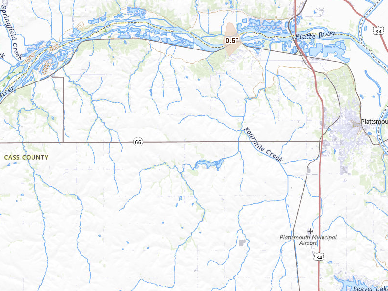 Radar-estimated hail-size map of the storm over Plattsmouth, NE on Mar 5, 2026