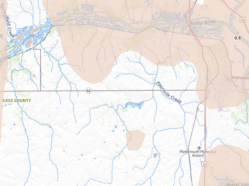 Radar-estimated hail-size map of the storm over Plattsmouth, NE on May 17, 2026