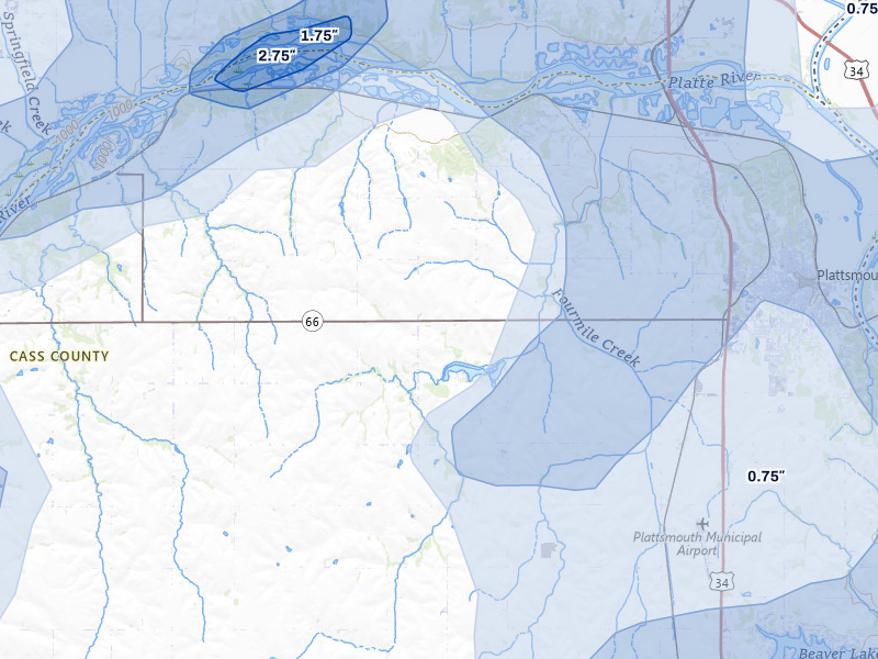 NEXRAD radar-signature map of the hail storm over Plattsmouth, NE on May 17, 2026