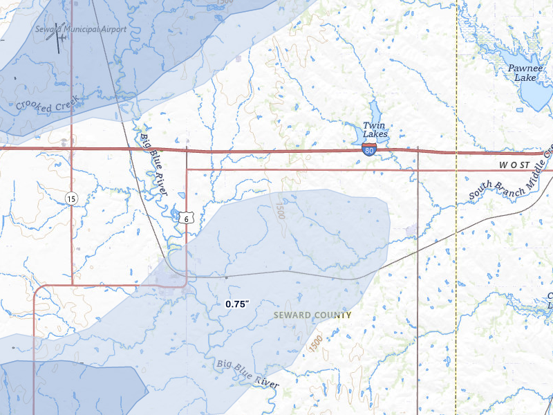 NEXRAD radar-signature map of the hail over Pleasant Dale, NE