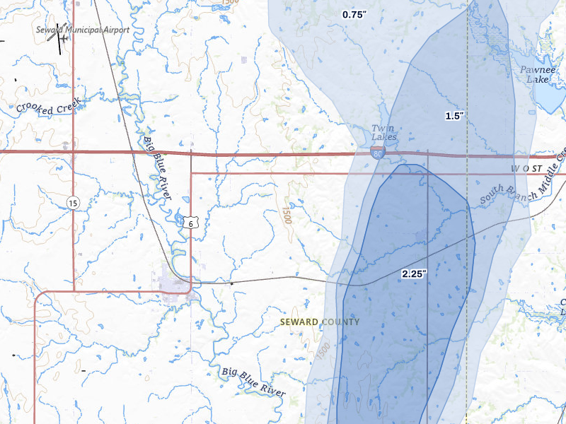 NEXRAD radar-signature map of the hail storm over Pleasant Dale, NE on May 16, 2026