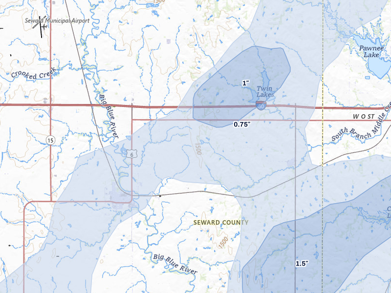 NEXRAD radar-signature map of the hail storm over Pleasant Dale, NE on May 17, 2026