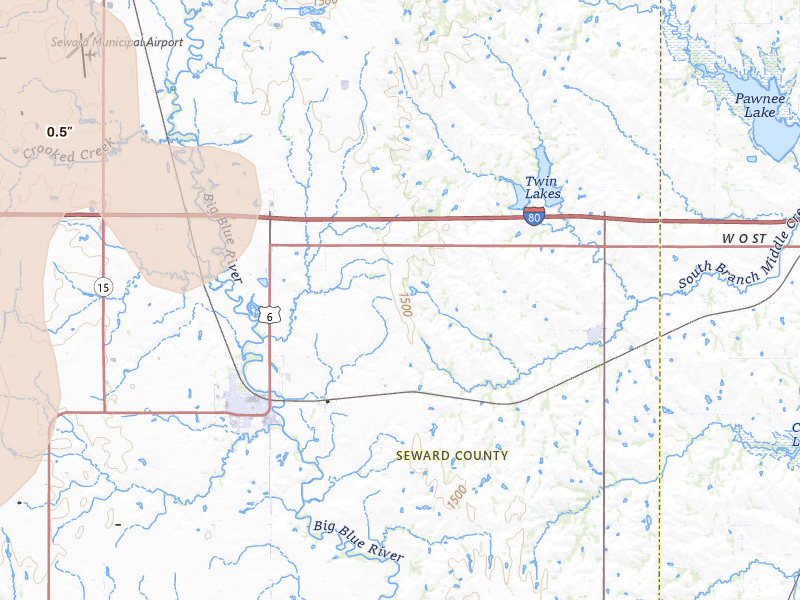 Radar-estimated hail-size map of the storm over Pleasant Dale, NE on May 18, 2026