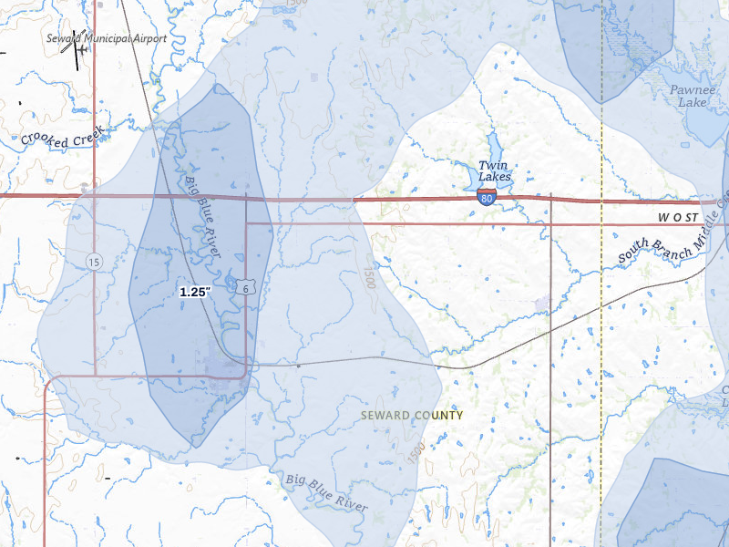 NEXRAD radar-signature map of the hail storm over Pleasant Dale, NE on Jun 1, 2026