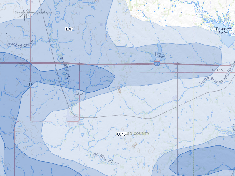 NEXRAD radar-signature map of the hail storm over Pleasant Dale, NE on Jul 3, 2026