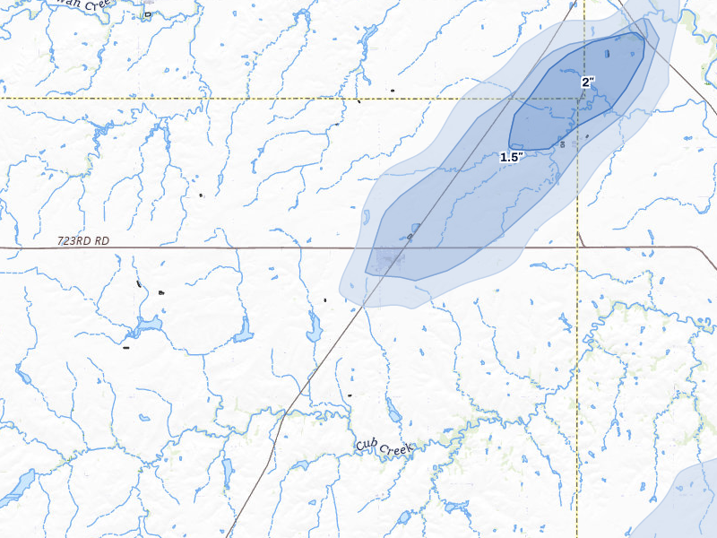 NEXRAD radar-signature map of the hail storm over Plymouth, NE on Mar 6, 2026