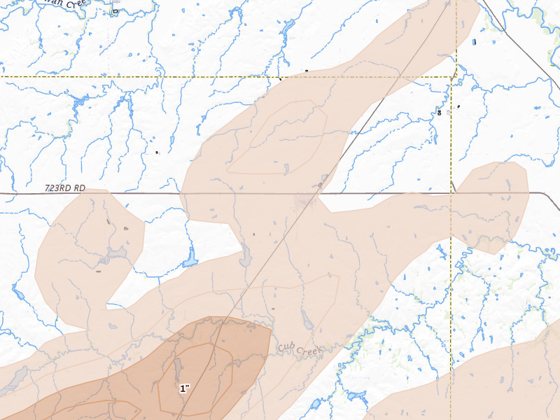Radar-estimated hail-size map of the storm over Plymouth, NE on May 18, 2026