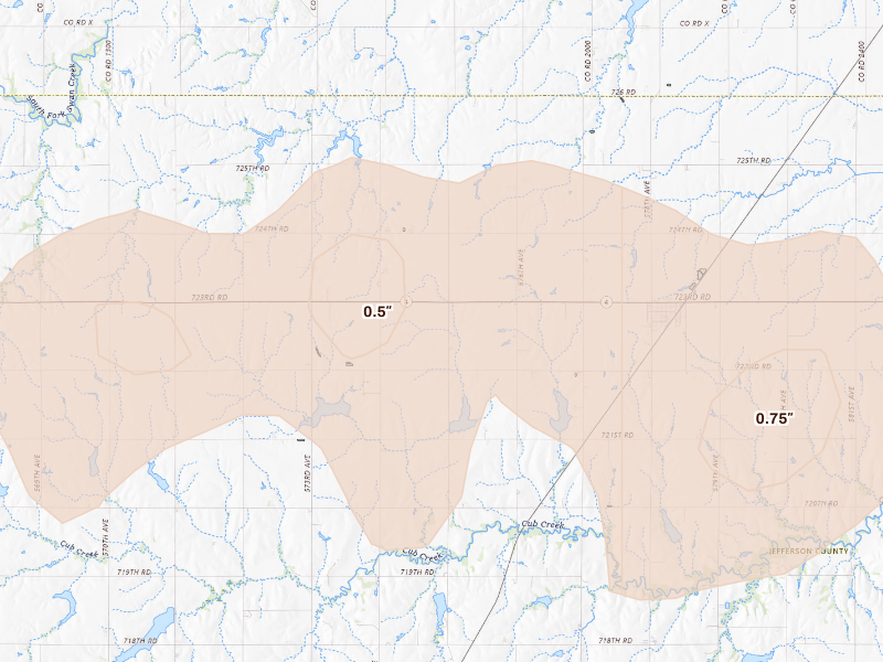 Radar-estimated hail-size map of the storm over Plymouth, NE
