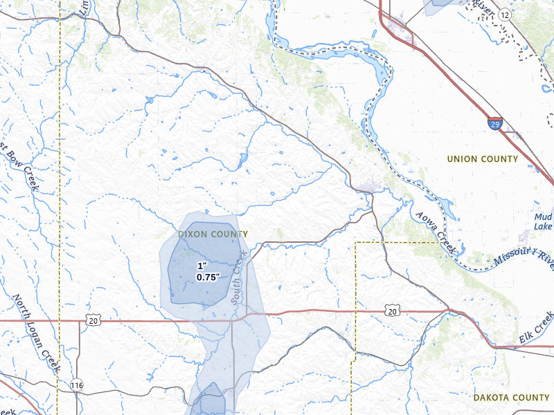 NEXRAD radar-signature map of the hail storm over Ponca, NE on May 18, 2026