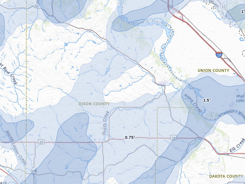NEXRAD radar-signature map of the hail storm over Ponca, NE on Jun 29, 2026