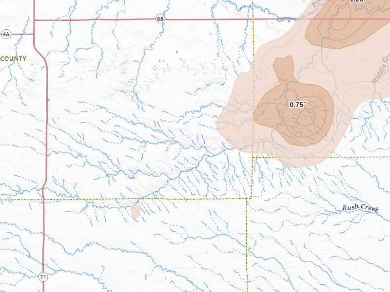 Radar-estimated hail-size map of the storm over Potter, NE on Jun 26, 2026