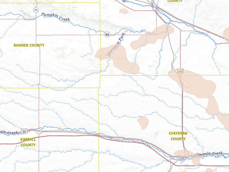 Radar-estimated hail-size map of the storm over Potter, NE on Aug 9, 2026