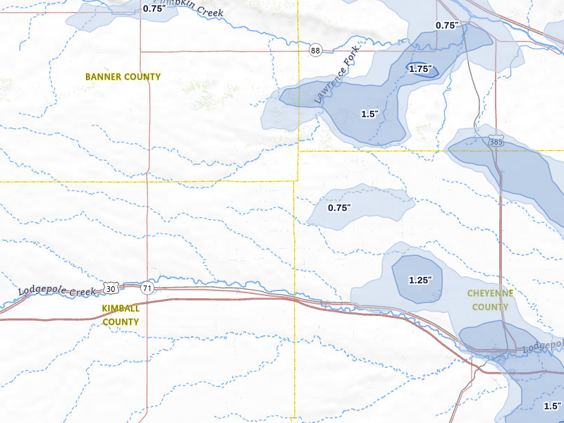 NEXRAD radar-signature map of the hail storm over Potter, NE on Aug 9, 2026
