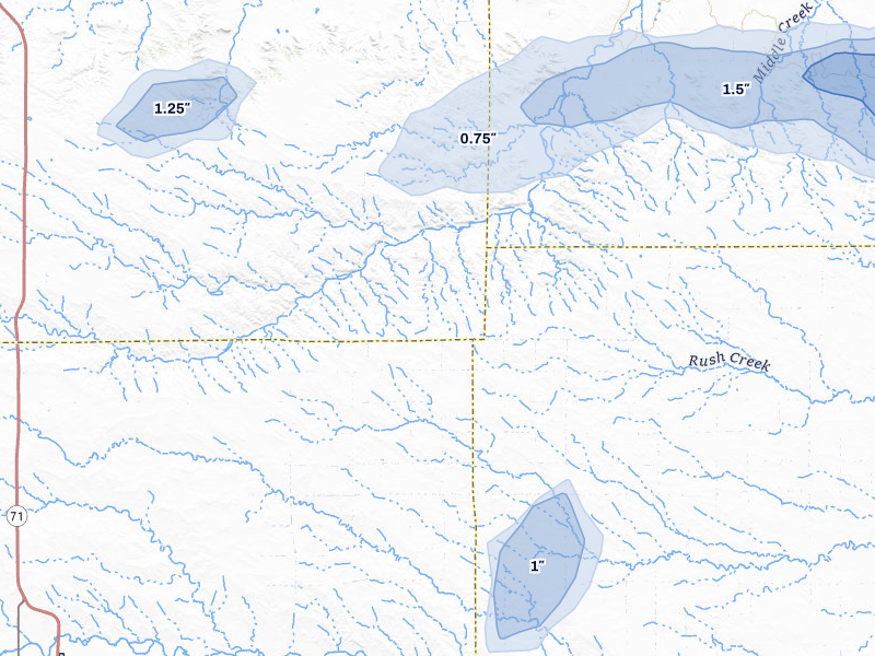 NEXRAD radar-signature map of the hail storm over Potter, NE on Aug 14, 2026
