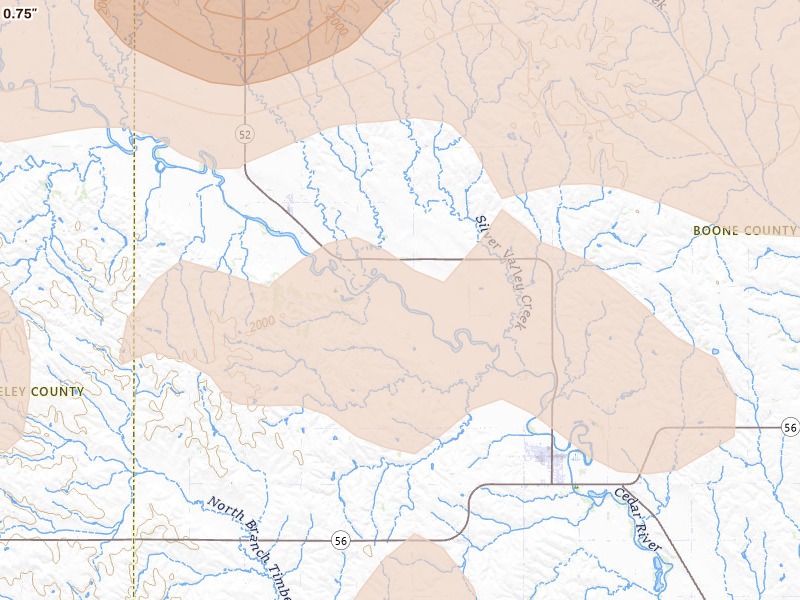 Radar-estimated hail-size map of the storm over Primrose, NE