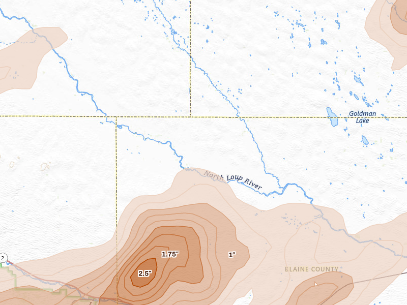 Radar-estimated hail-size map of the storm over Purdum, NE on Jun 9, 2026