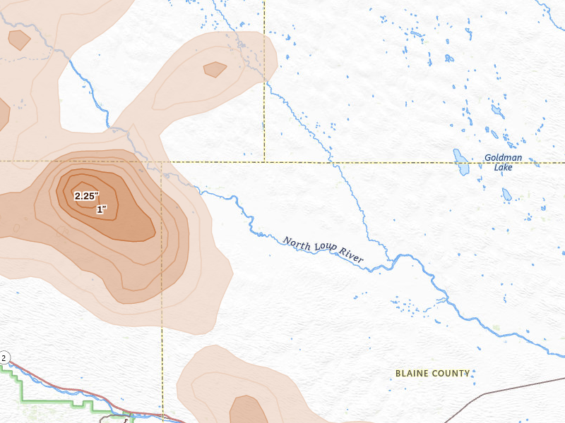 Radar-estimated hail-size map of the storm over Purdum, NE on Jul 4, 2026