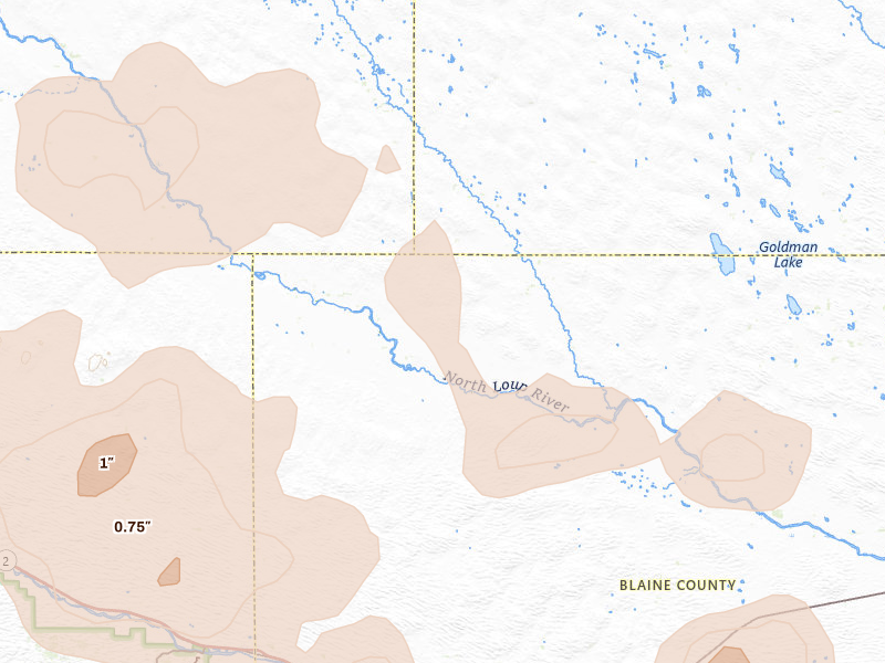 Radar-estimated hail-size map of the storm over Purdum, NE on Jul 30, 2026