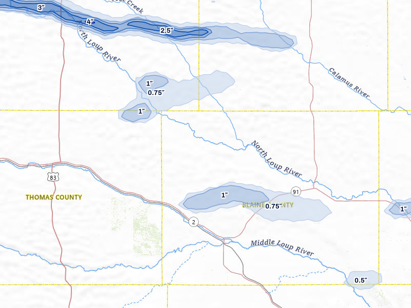 NEXRAD radar-signature map of the hail storm over Purdum, NE on Aug 3, 2026