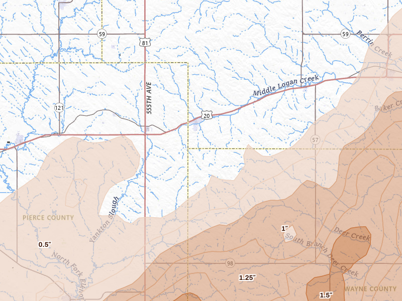 Radar-estimated hail-size map of the storm over Randolph, NE on Jun 29, 2026