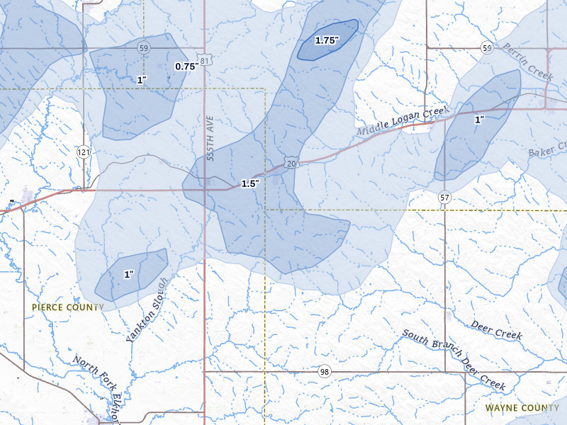 NEXRAD radar-signature map of the hail over Randolph, NE