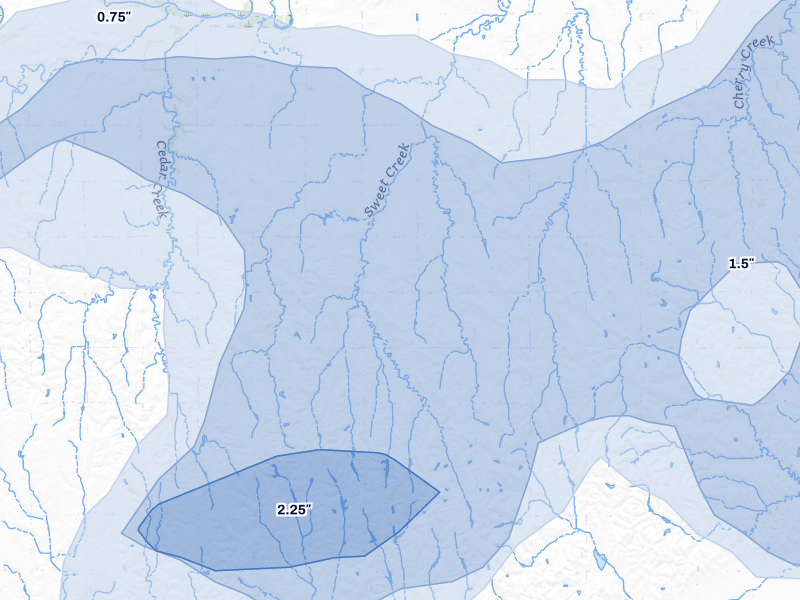 NEXRAD radar-signature map of the hail storm over Ravenna, NE on Jun 5, 2026