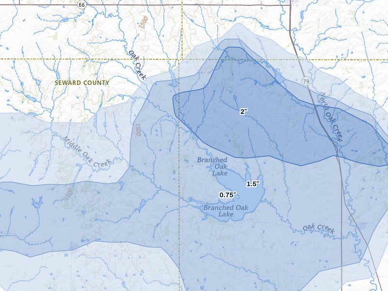 NEXRAD radar-signature map of the hail storm over Raymond, NE on Jun 5, 2026