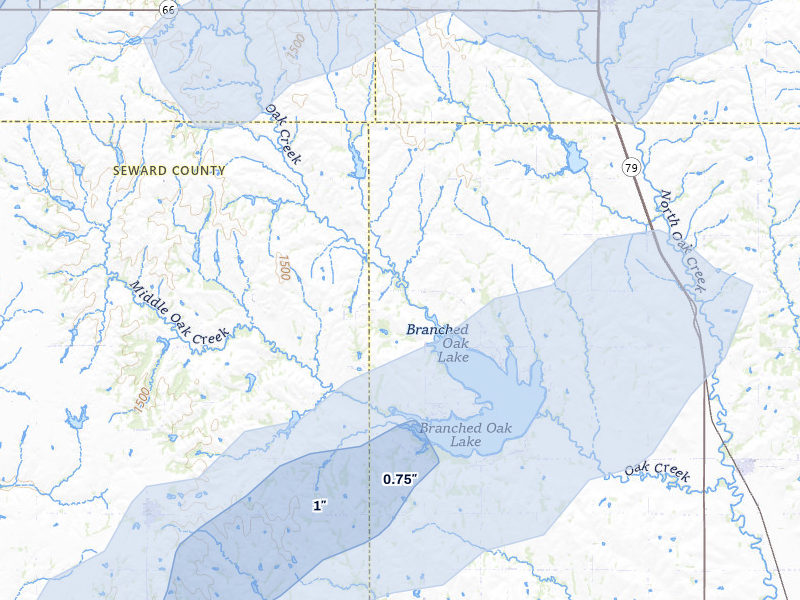 NEXRAD radar-signature map of the hail storm over Raymond, NE on Jul 3, 2026