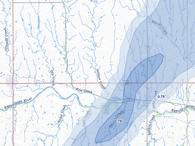 NEXRAD radar-signature map of the hail storm over Red Cloud, NE on May 17, 2026