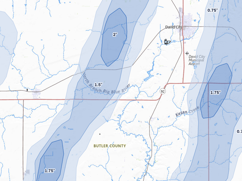 NEXRAD radar-signature map of the hail storm over Rising City, NE on May 18, 2026