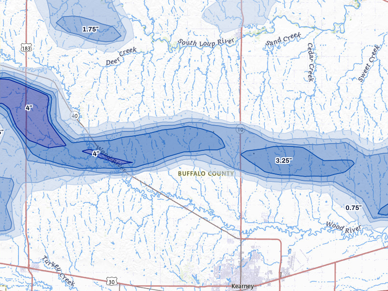 NEXRAD radar-signature map of the hail storm over Riverdale, NE on May 16, 2026