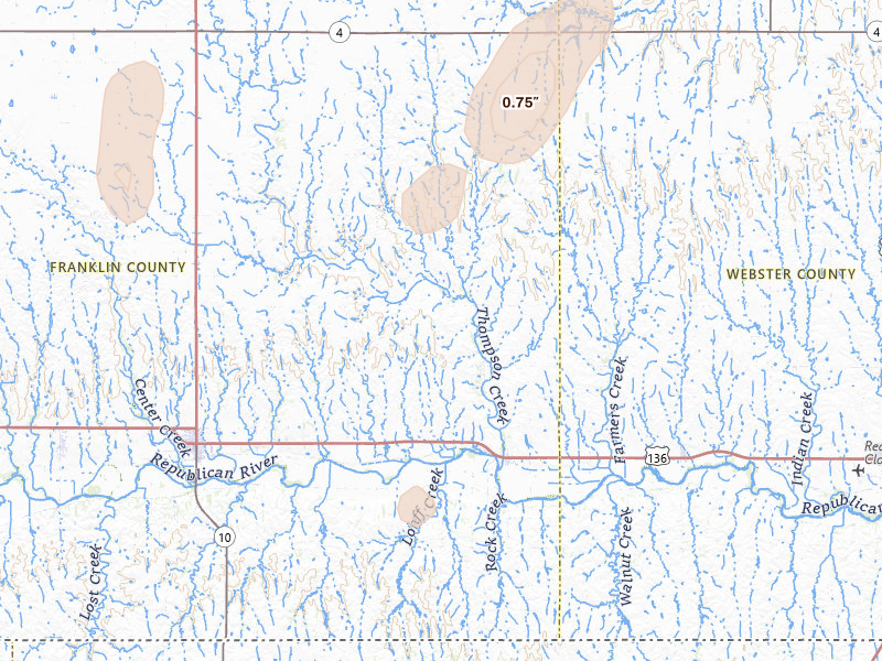 Radar-estimated hail-size map of the storm over Riverton, NE on Jun 3, 2026