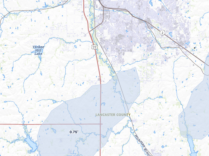 NEXRAD radar-signature map of the hail storm over Roca, NE on Mar 5, 2026
