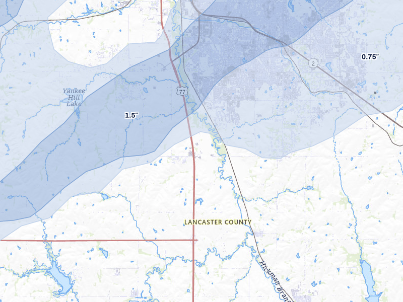 NEXRAD radar-signature map of the hail storm over Roca, NE on May 17, 2026