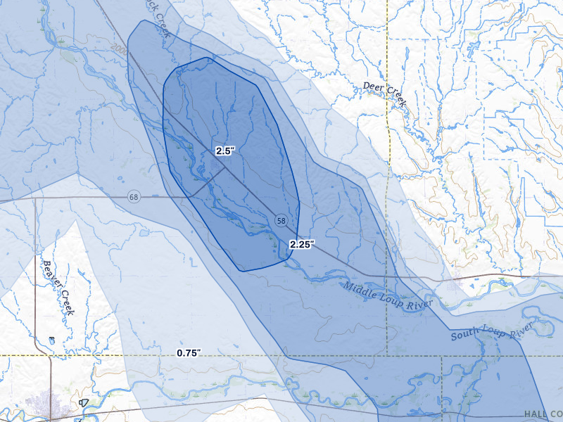 NEXRAD radar-signature map of the hail storm over Rockville, NE on May 16, 2026
