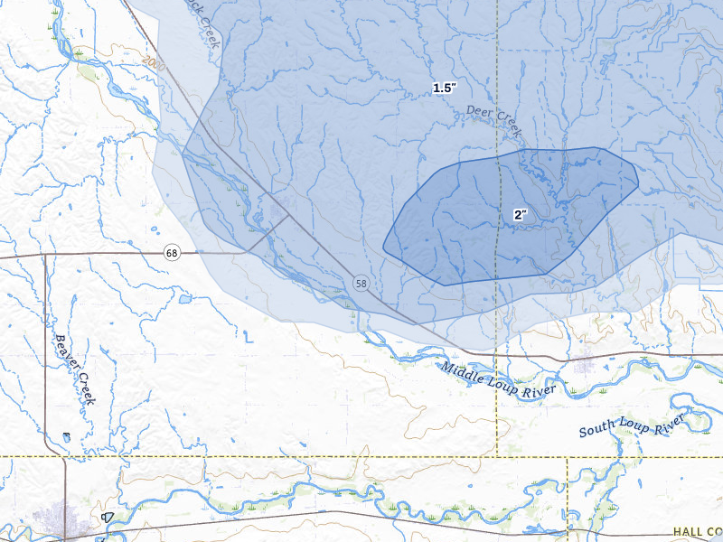 NEXRAD radar-signature map of the hail storm over Rockville, NE on Jun 5, 2026