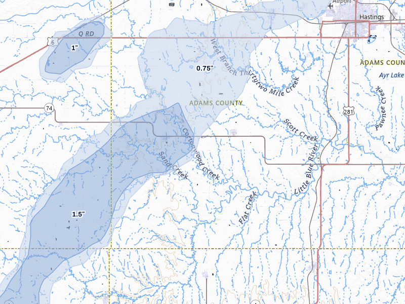 NEXRAD radar-signature map of the hail storm over Roseland, NE on May 30, 2026