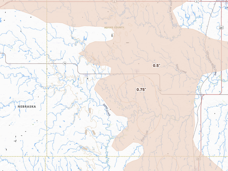 Radar-estimated hail-size map of the storm over Roseland, NE