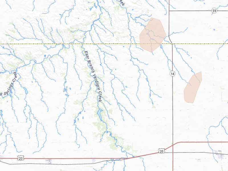 Radar-estimated hail-size map of the storm over Royal, NE on Jun 30, 2026