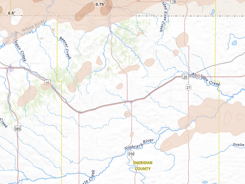 Radar-estimated hail-size map of the storm over Rushville, NE on Jun 2, 2026
